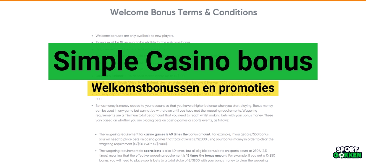 Simple Casino bonus