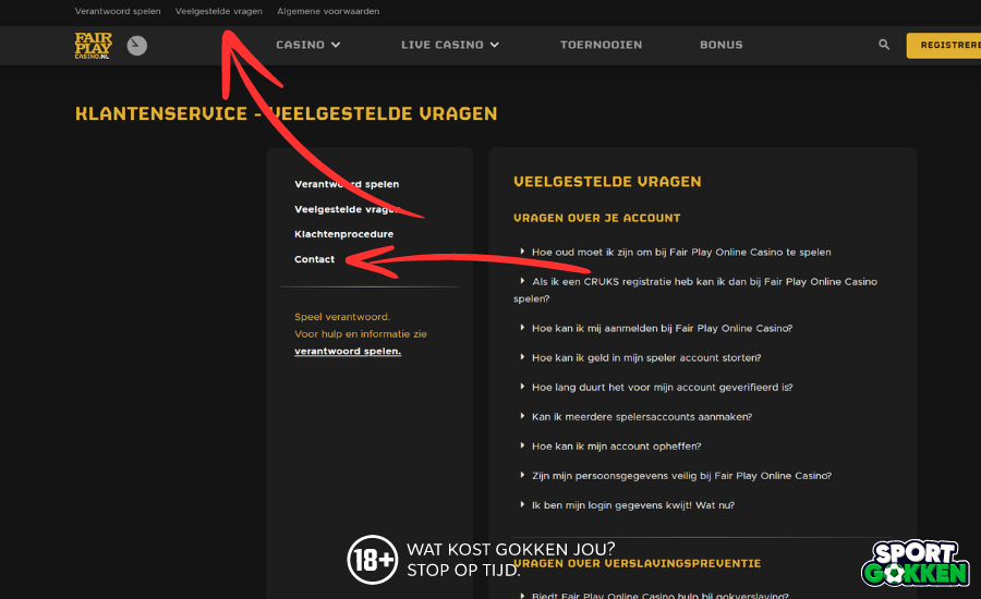 Klik op veelgestelde vragen bij Fair Play