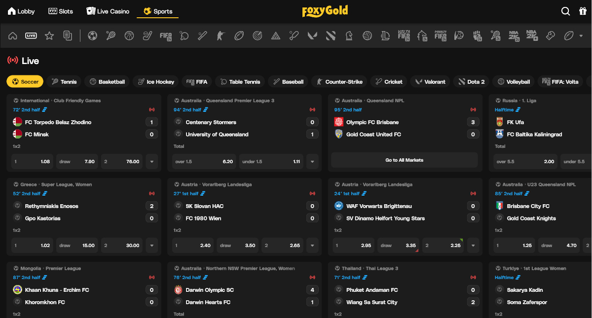 Live wedden bij FoxyGold
