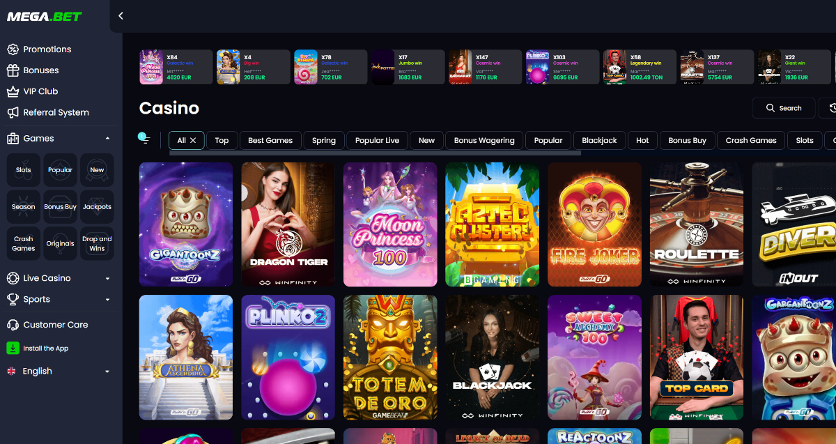 MegaBet casino lobby
