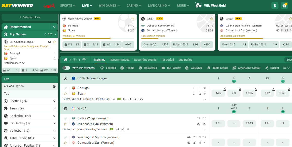 Live betting bij Betwinner