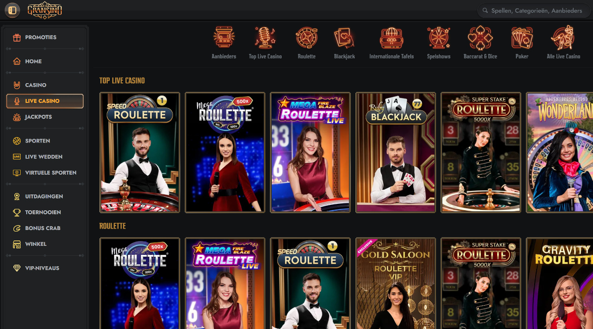 Live casino van Gransino