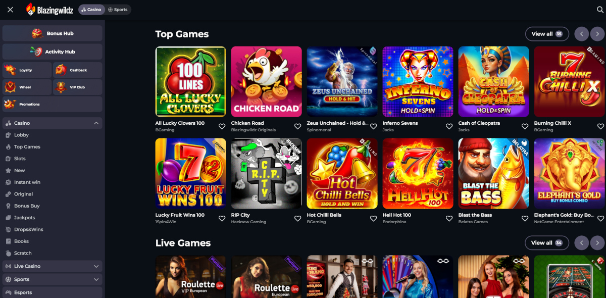 Blazingwildz casino lobby