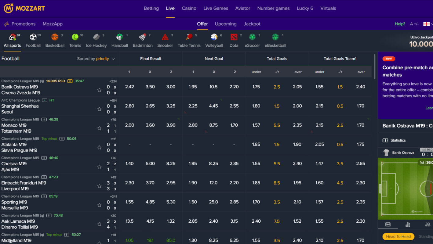 Live wedden Mozzartbet