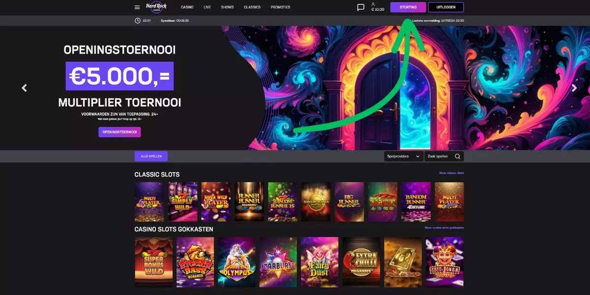 klik op storten op hardrock casino