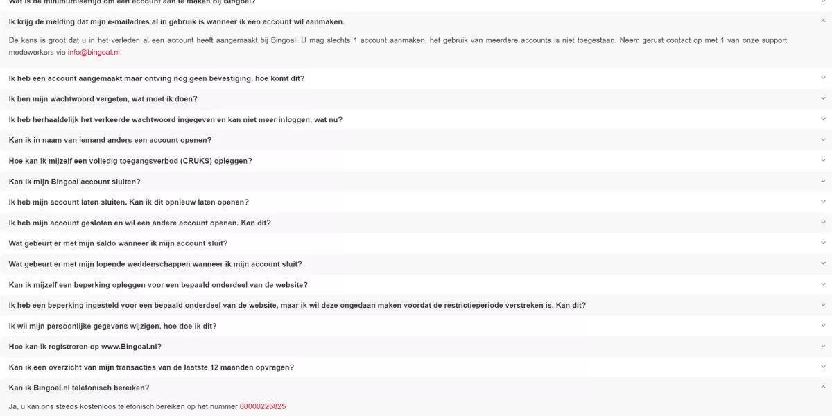 Bingoal mailen Bingoal telefoneren