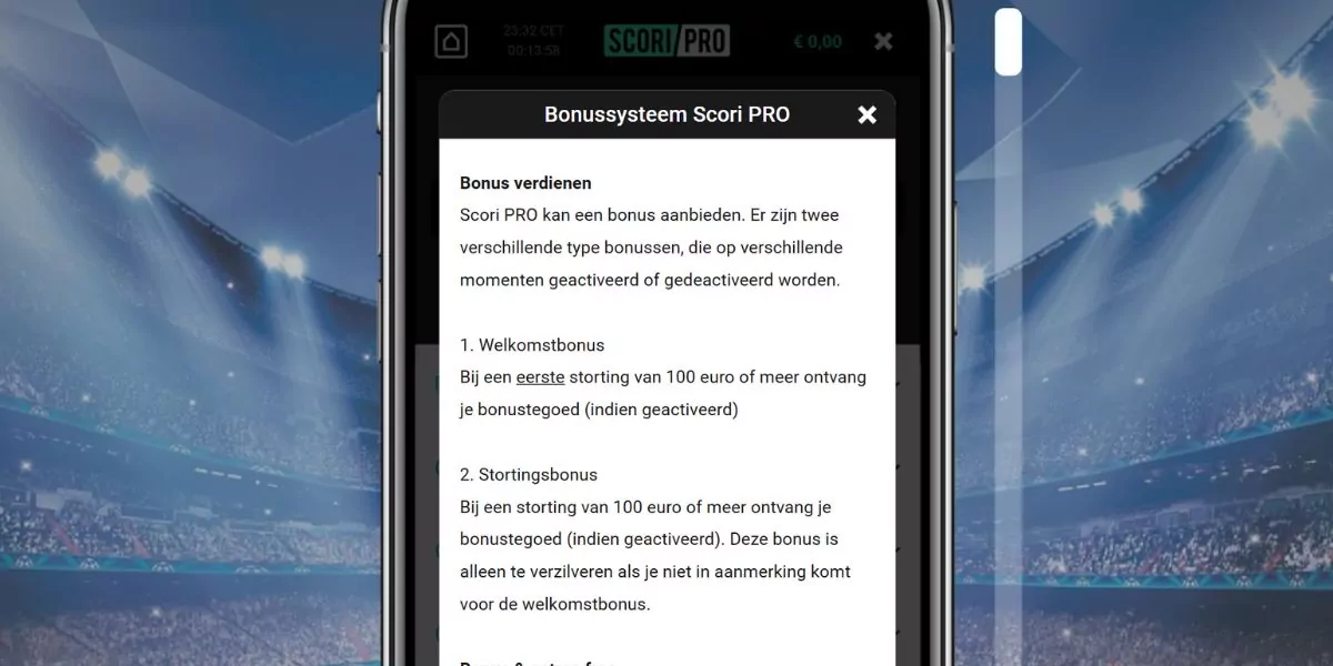 scori pro bonussen welkomstbonus stortingsbonus