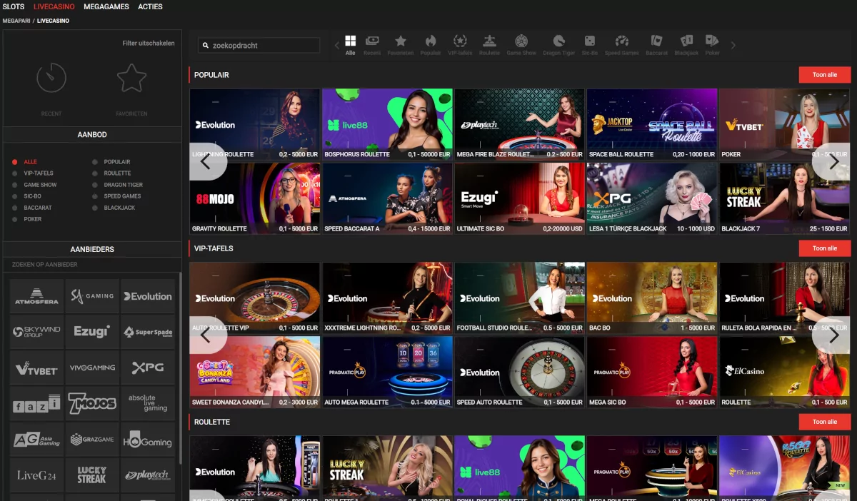 Megapari live casino