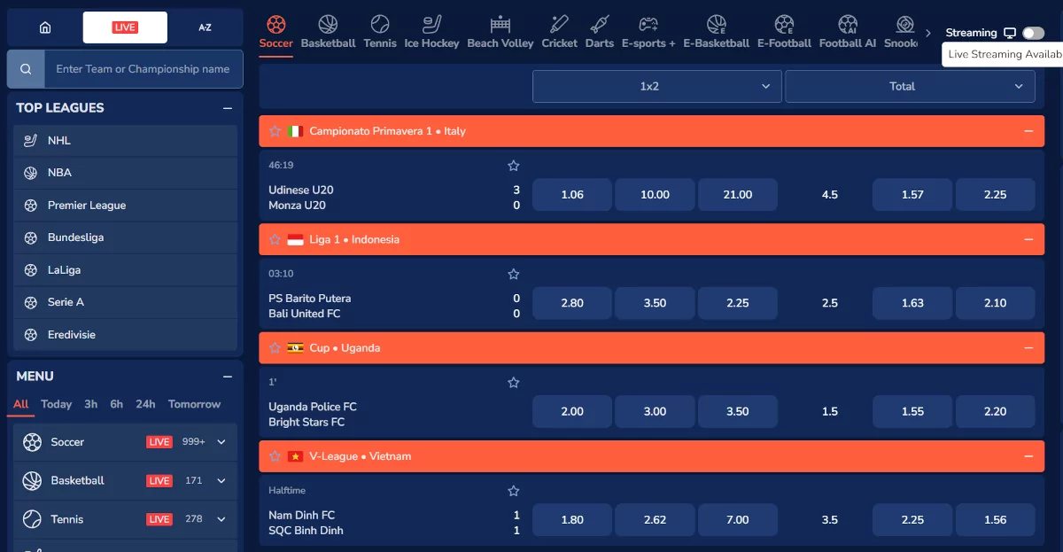 Spinbookie live betting