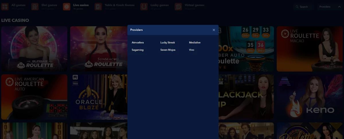 Spinbookie live casino