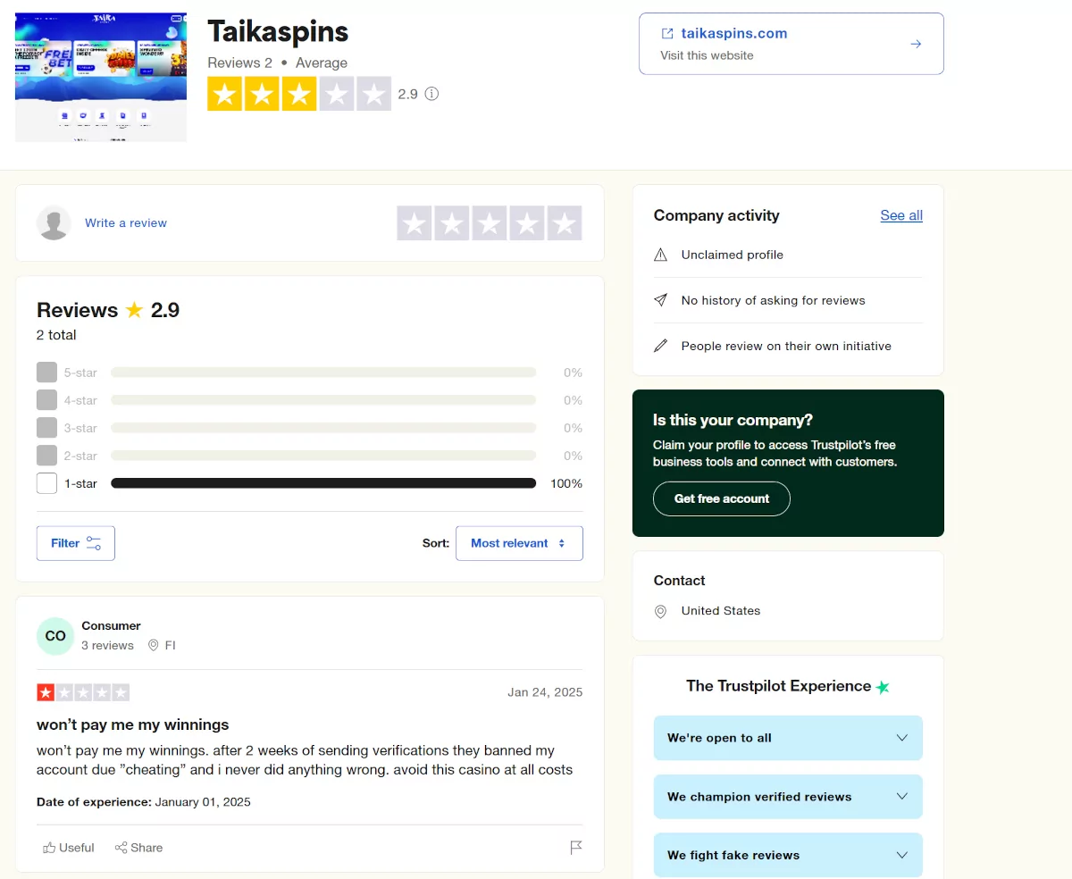 Taikaspins betrouwbaarheid trustpilot