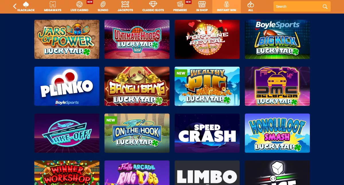 Instant Win games bij BoyleSports