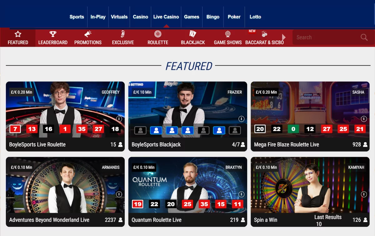 Live casino van BoyleSports
