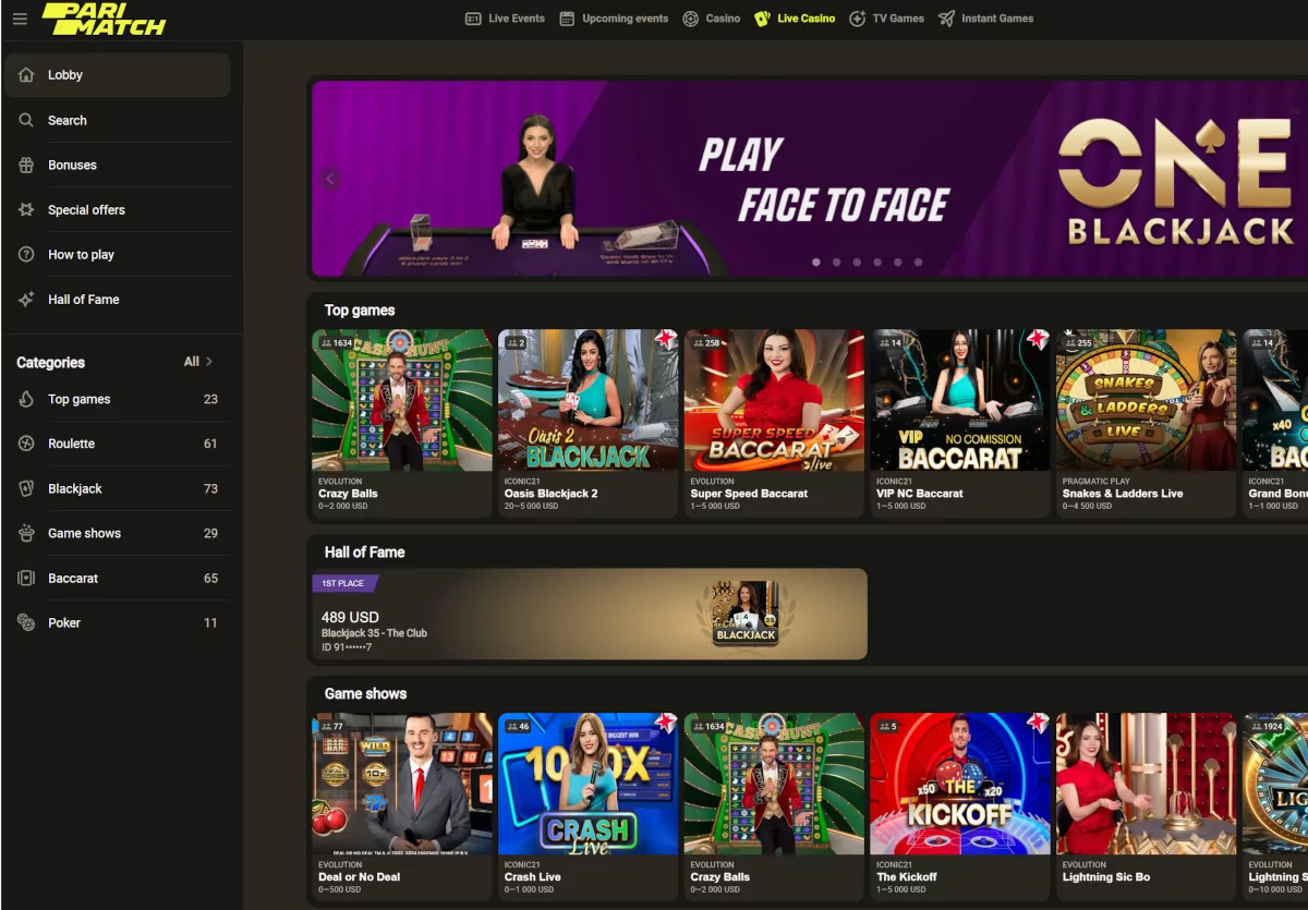 Parimatch live casino