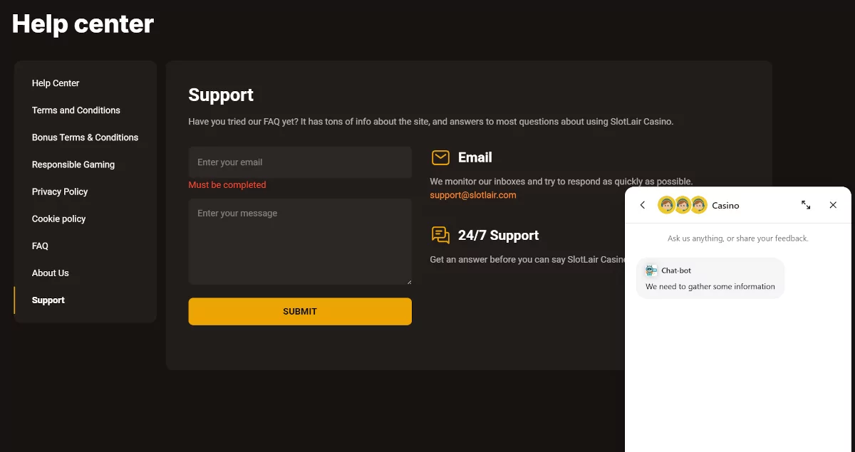 SlotLair support SlotLair support