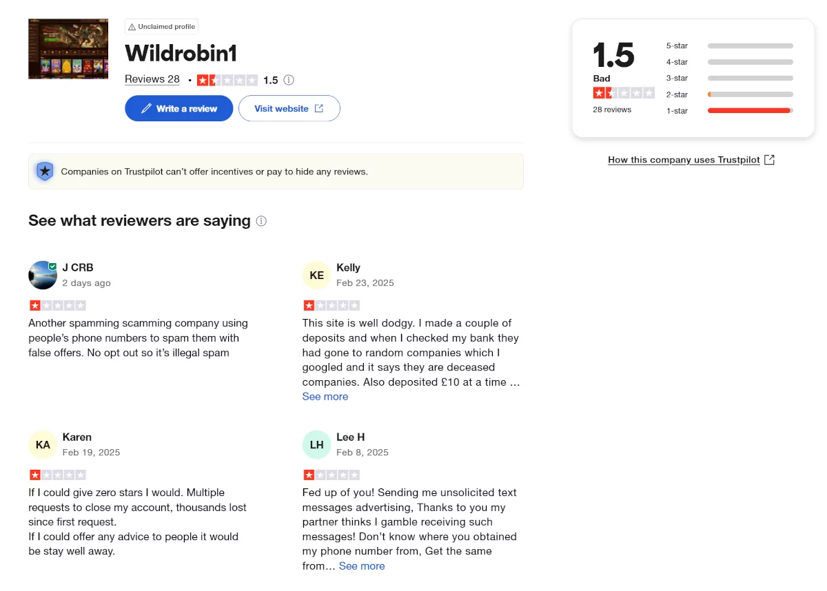 WildRobin Casino spelers reviews