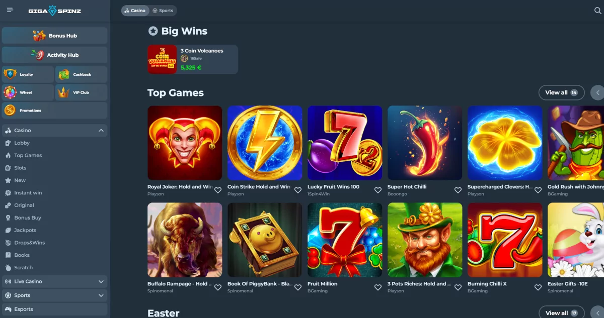Gigaspinz casino lobby