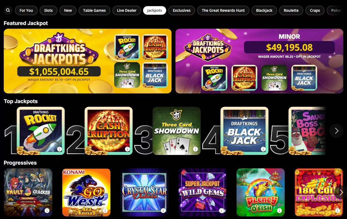 Jackpot slots at DraftKings