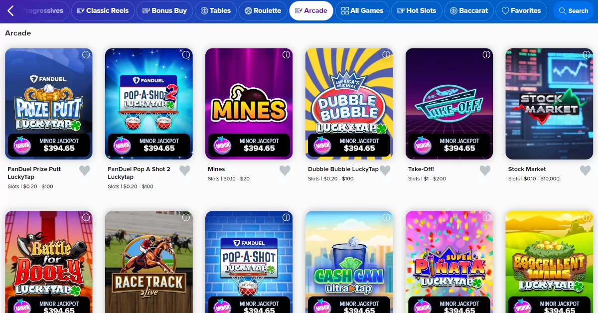 Instant games bij FanDuel