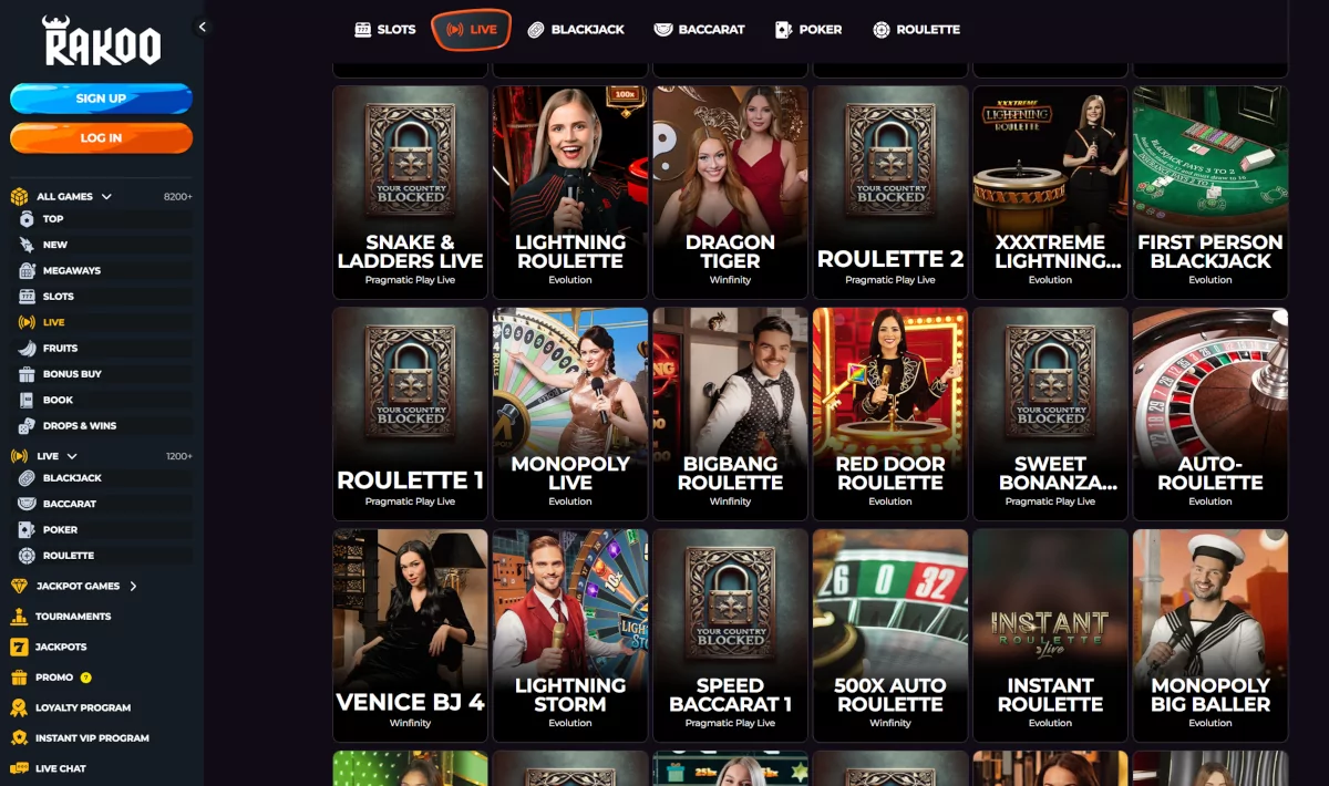 Live casino van Rakoo Casino
