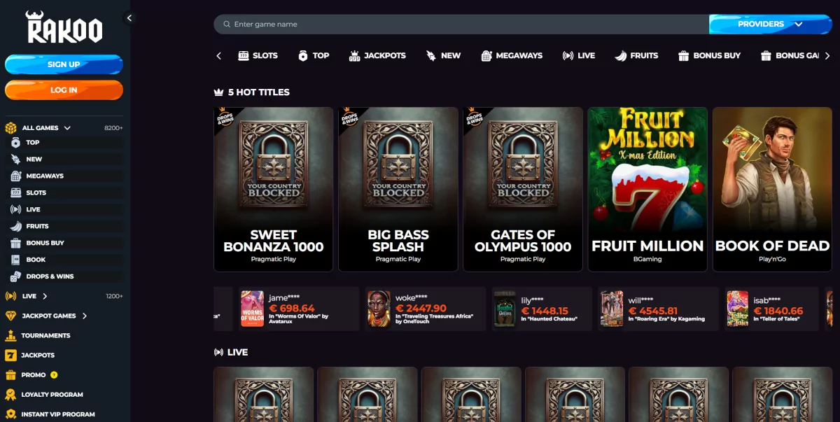 Rakoo Casino lobby