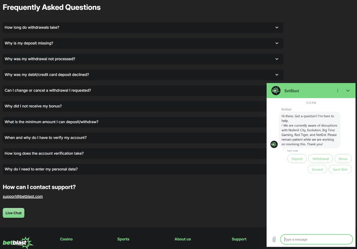 Support Betblast Support Betblast