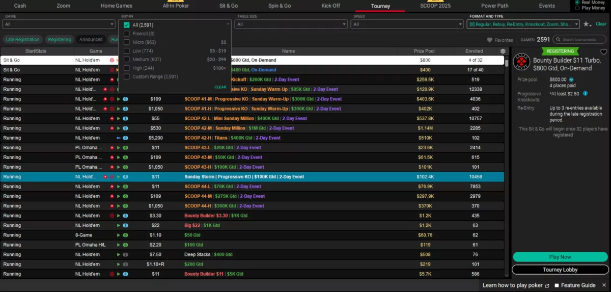 Toernooien bij PokerStars