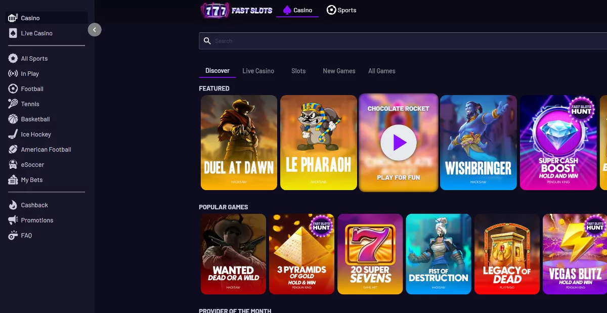 Fast Slots casino lobby