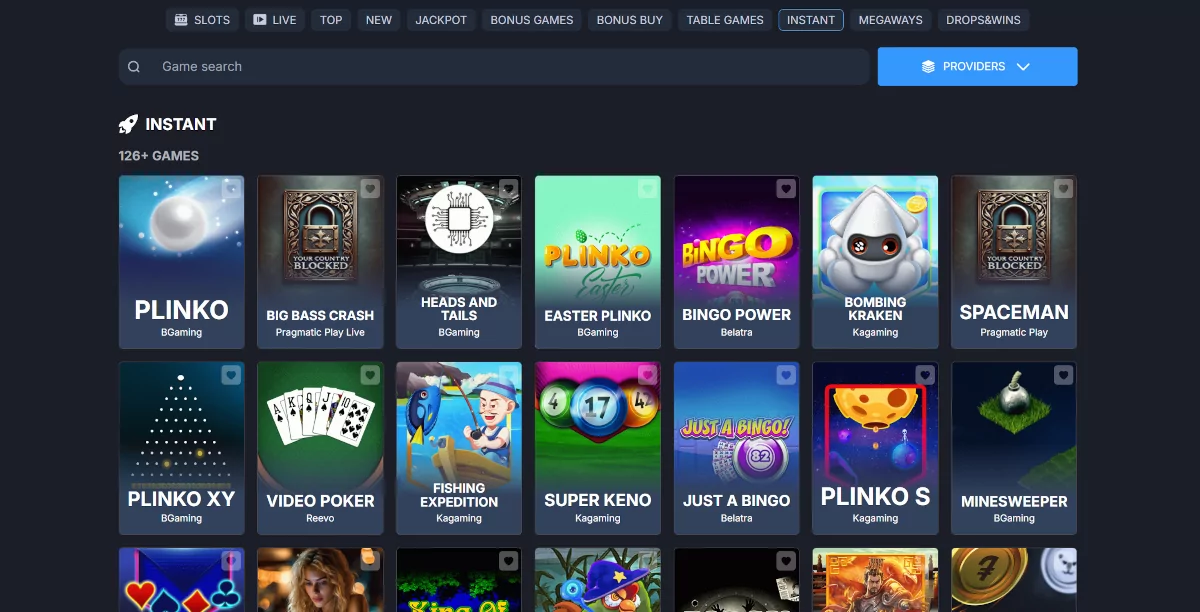Instant win games bij Monixbet