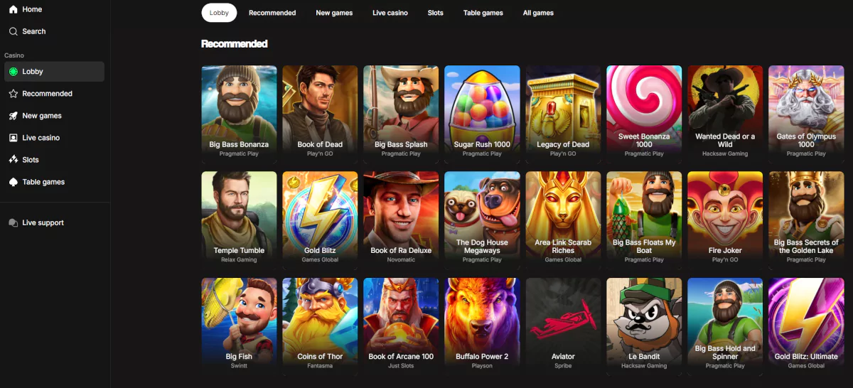 Betninja casino lobby