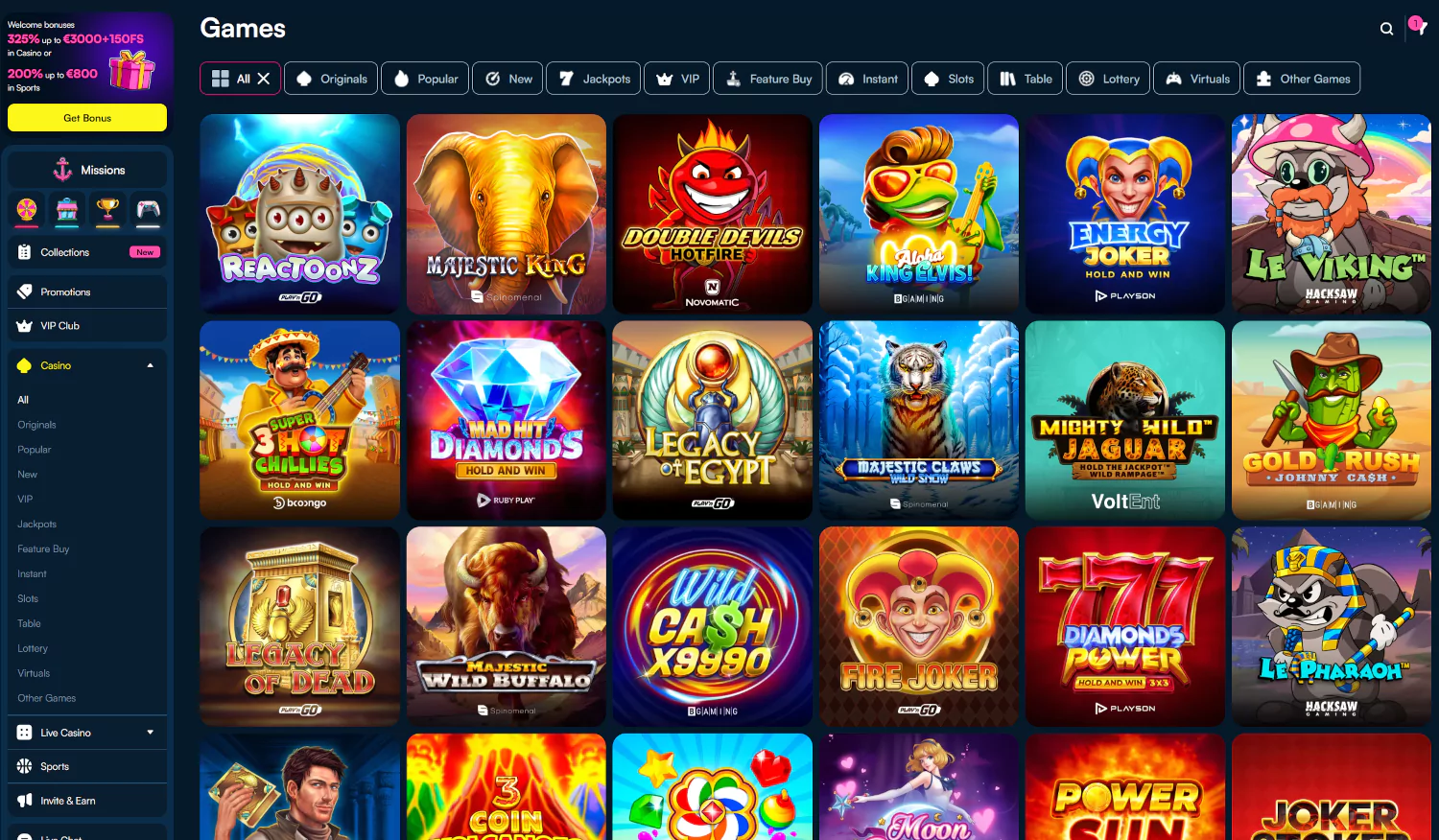 Fanobet casino lobby