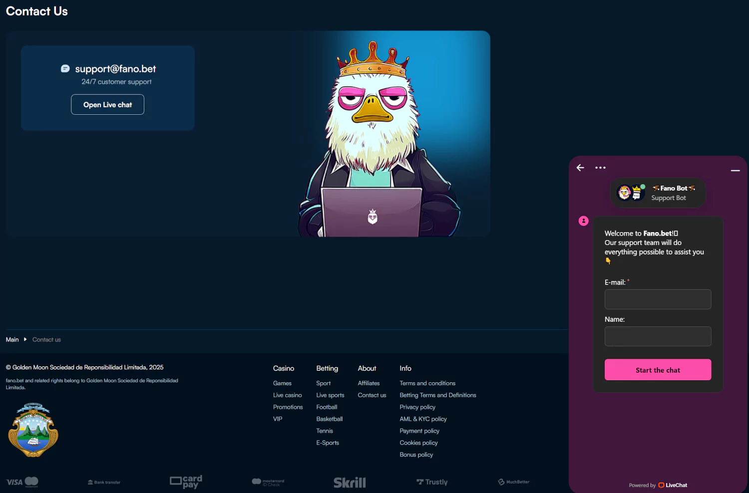 Fanobet contact