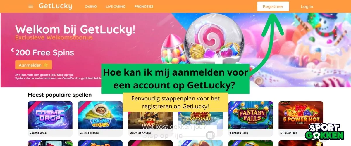 aanmelding getlucky account registreren registratie