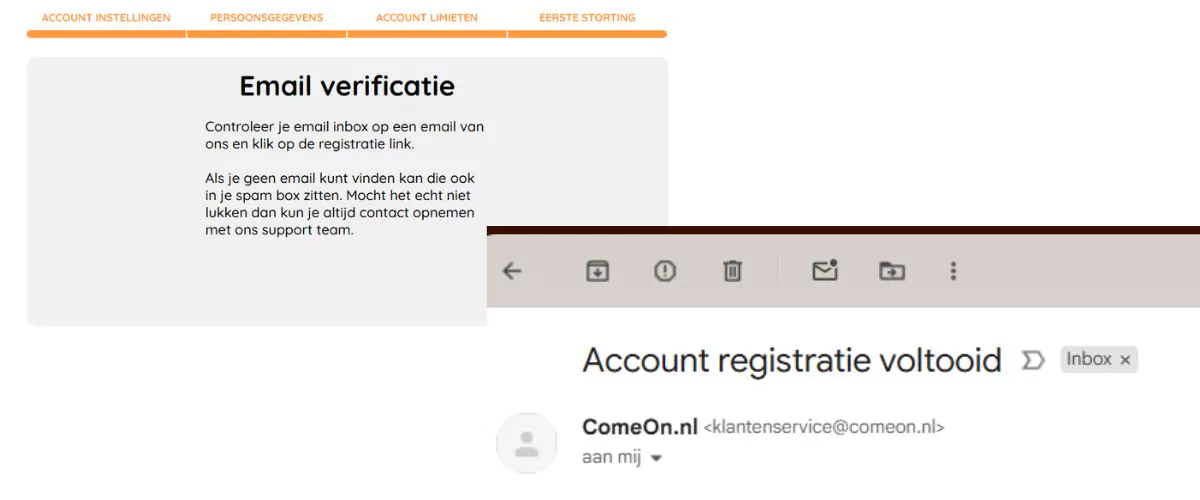 email verificatie getlucky sign up
